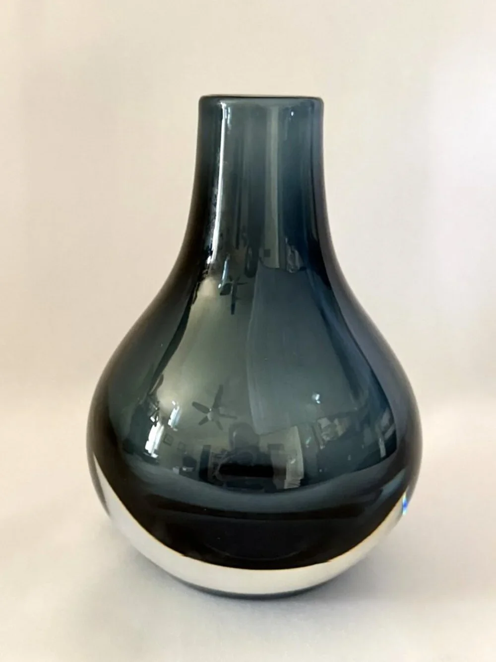 Krosno Poland Handblown Art Glass Vase Smokey Blue & Clear Sommerso Style 6